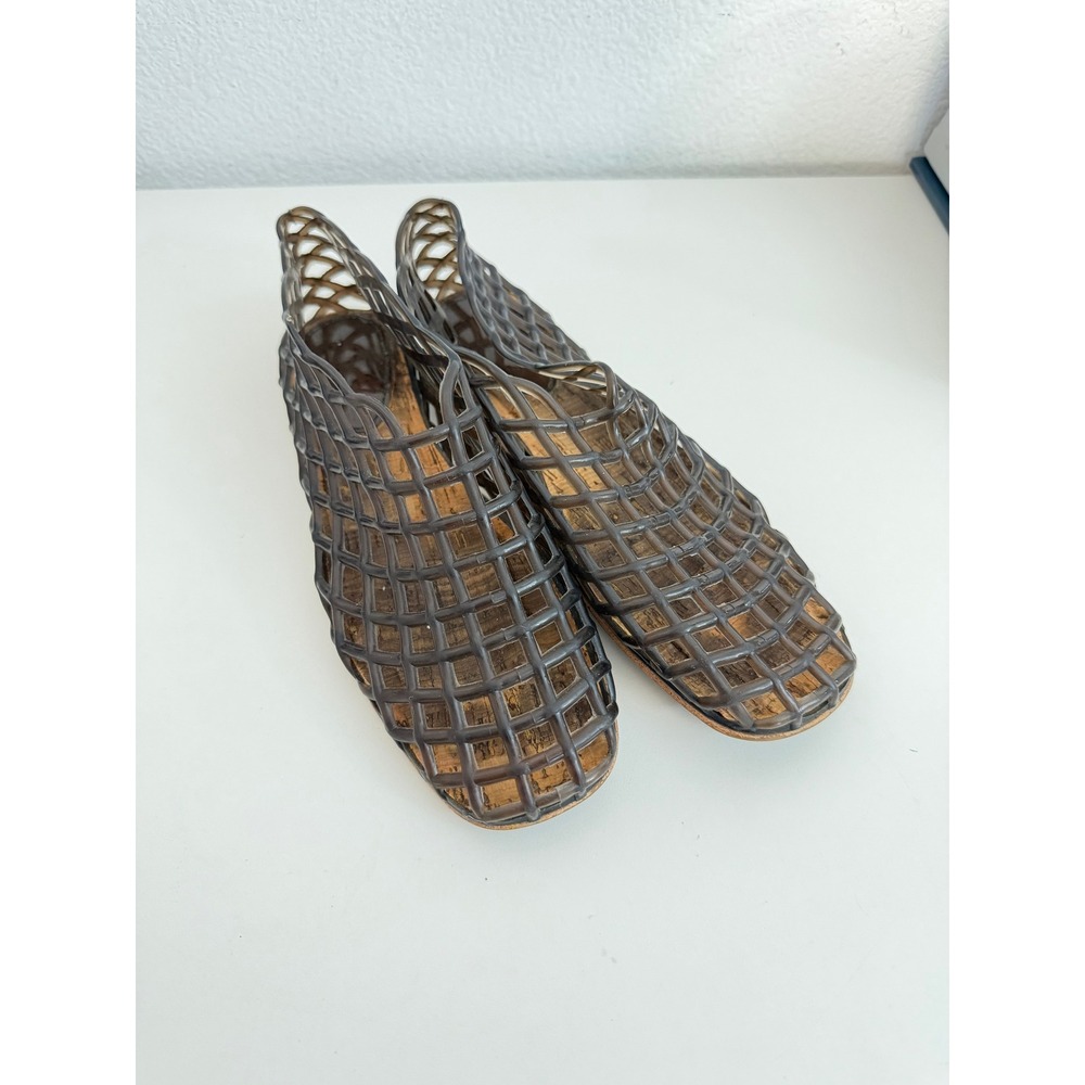 Jelly Mesh Flats Smoky Brown Lattice Woven Square Toe Slip On Shoes 8.5